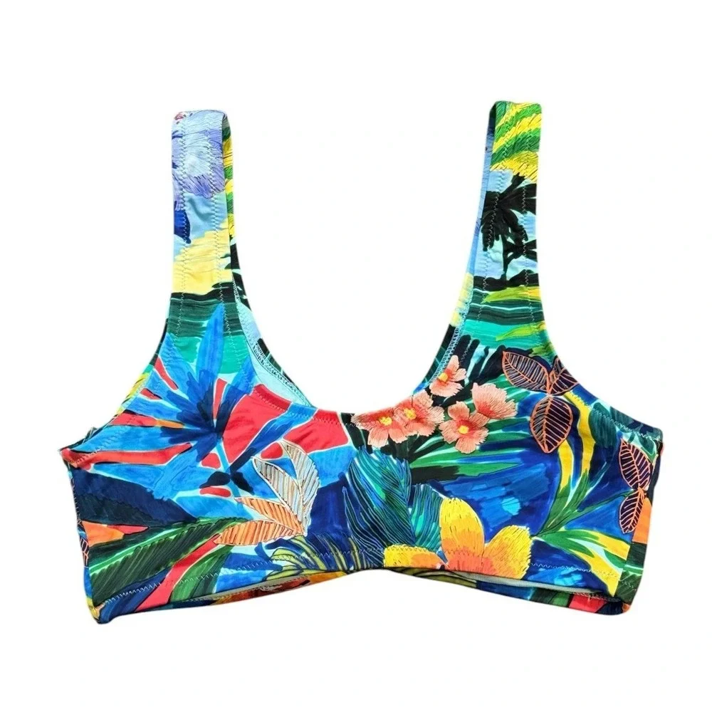 Johnny Was Womens Ruched Bikini Top S Multi Paradis Tropical Resort wear NWT